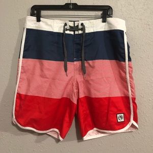 32” Ocean Current red white blue swim board shorts